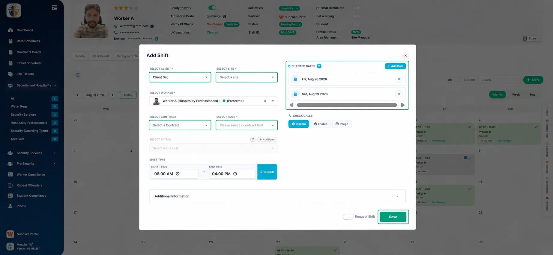 Complete the Shift Details Shift Successfully Added