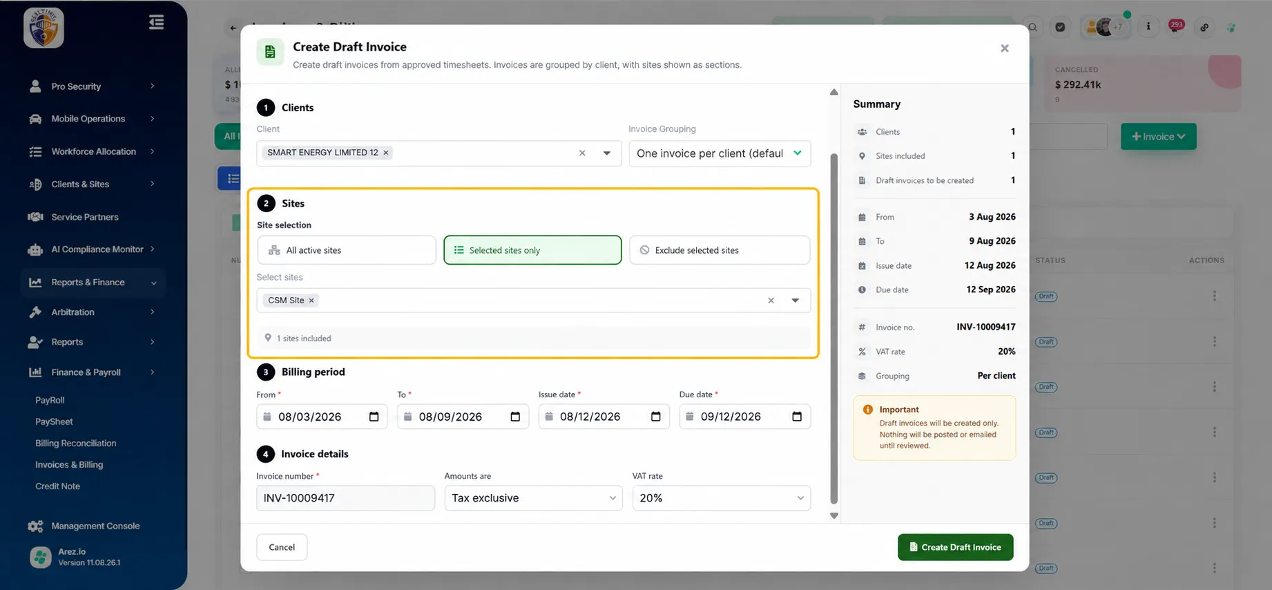 If using Selected sites only, choose the specific site or sites to include.