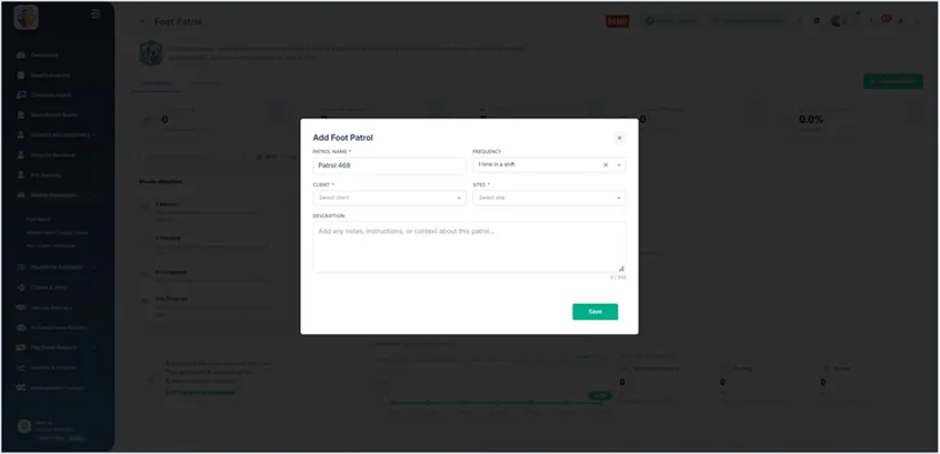 Title: Figure 3 - Description: Use + Create Patrol to open the Add Foot Patrol form.
