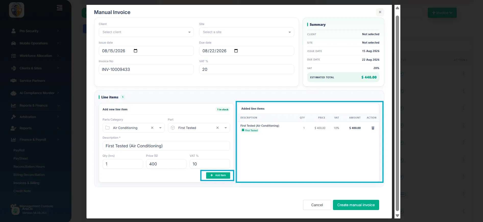 Add the Item to the Invoice