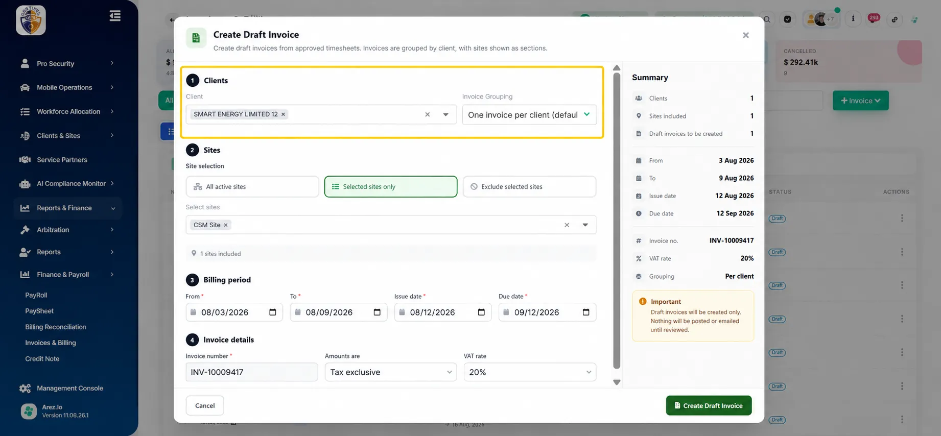 You can also select the required Invoice Grouping option.