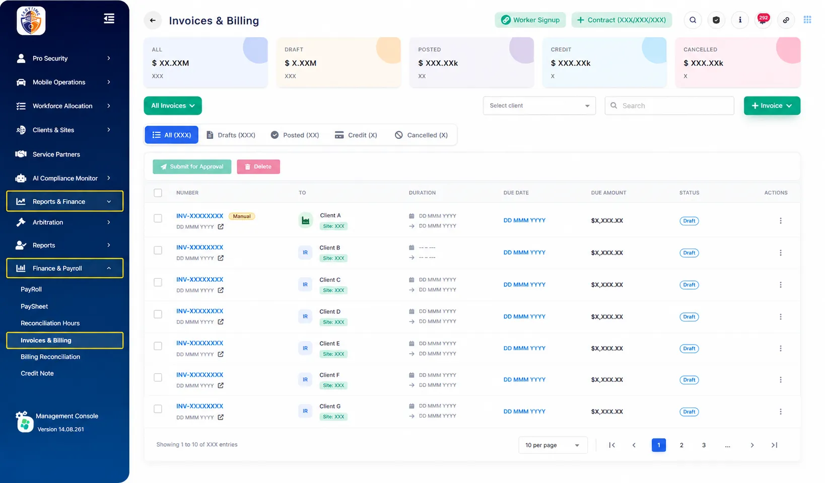 The Invoices & Billing page will open, displaying existing invoices and their current statuses.