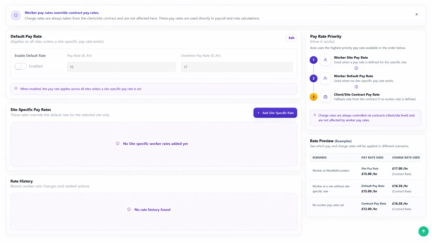 Worker default pay rate