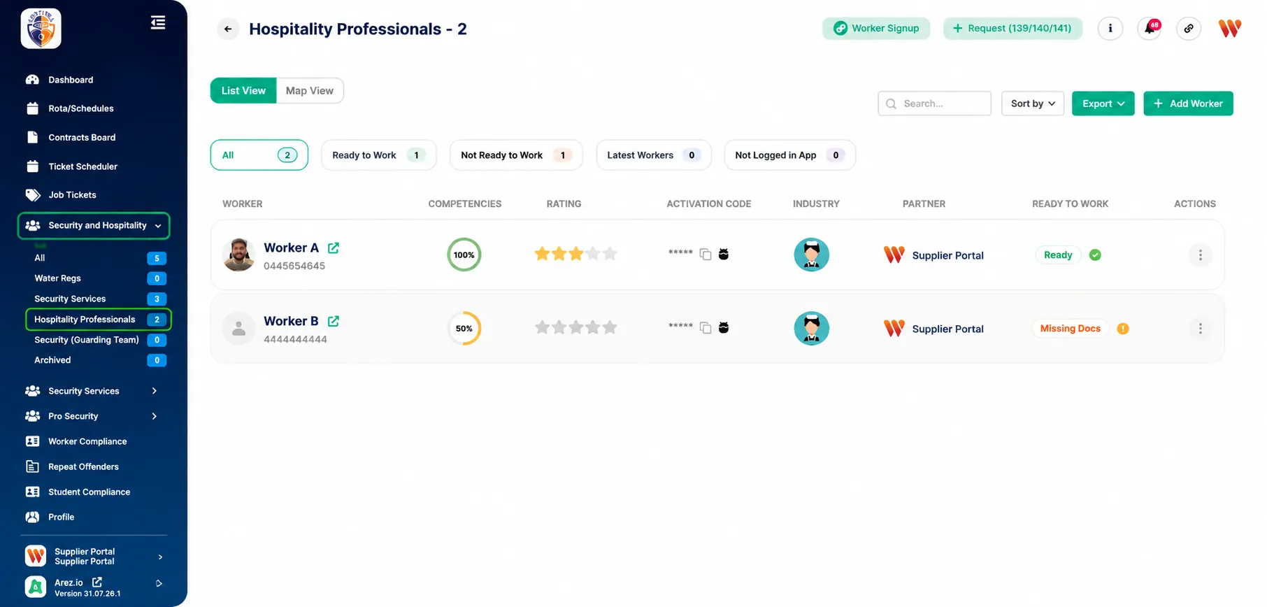 Worker Profile Rota